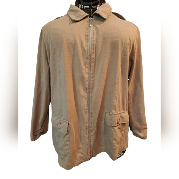 ERIN LONDON size 1X full zip cotton/spandex lightweight jacket. Olive green - Picture 1 of 8